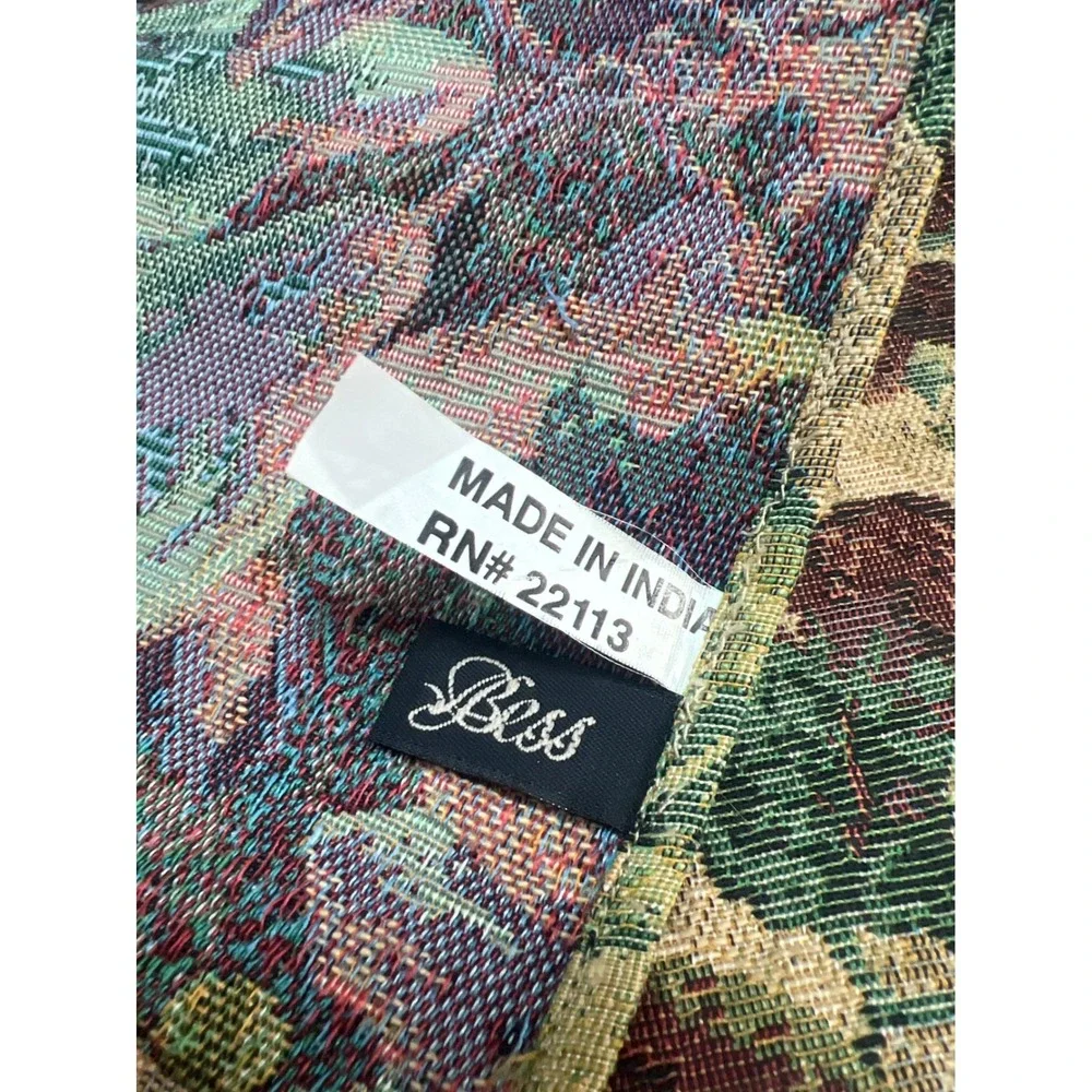 Bess Table Runner Tan  Fruit Harvest Tapestry Tassel 70.5  Cottagecore Farmhouse